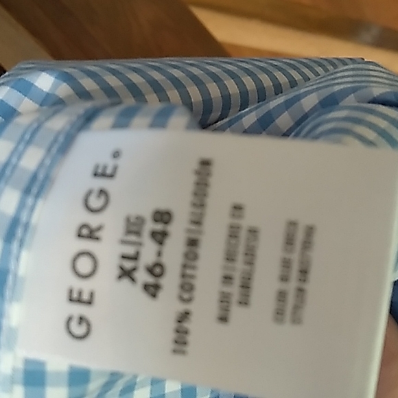 Mens XL blue checked button up long sleeve Shirt by George. - Picture 3 of 4